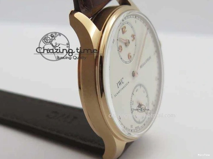 MIROTIME 0513 GoAnywhere Portuguese IW5444 RG White Dial RG Numbers On Brown Leather Strap A 7253